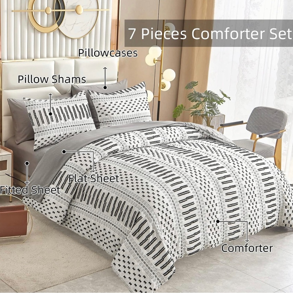 Boho Duvet Set King 3 Piece Black & White Duvet, 2 Pillowcases 104''x90'' - Picture 2 of 5